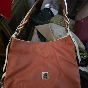 Dooney & Bourke Orange Canvas Shoulder Bag with Cream Trim